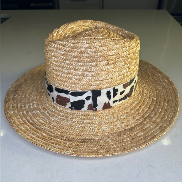Brixton Joanna tan & black animal print straw hat wide brim summer versatile S - Picture 7 of 11